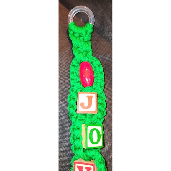 Handcrafted Macrame JOY Decor With Red Beads & Tassels - 23"×3" - Picture 2 of 6